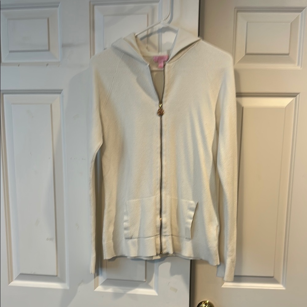 Lilly Pulitzer Cream Hooded Zip-Up Sweater